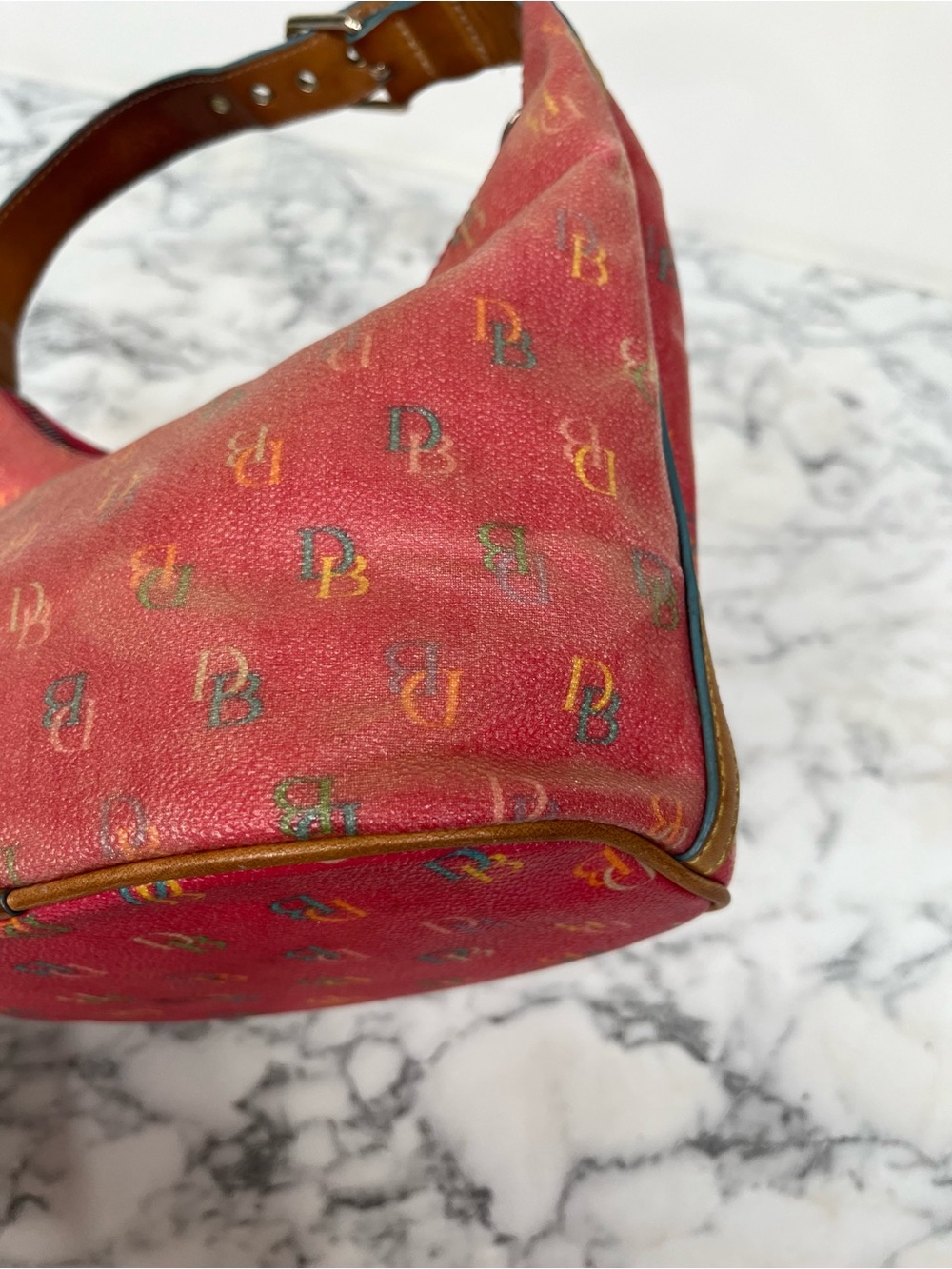 Dooney & Bourke Vintage Pink Multicolor Rainbow Logo Hobo Shoulder Bag Y2K - Picture 11 of 16